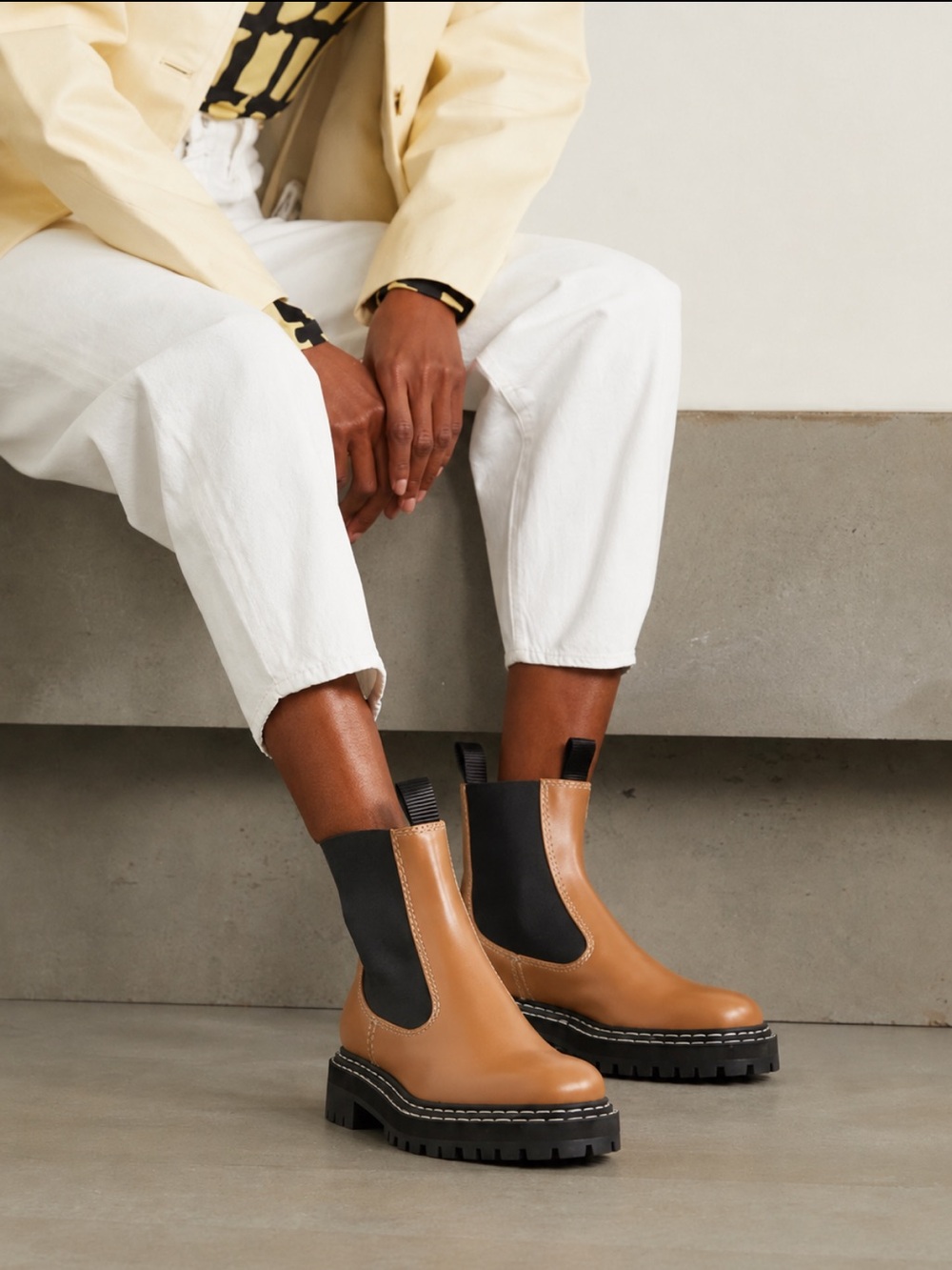 Proenza Schouler Boots Lug Sole Chelsea Ankle in Dark Beige Tan